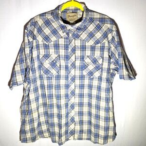 Wrangler Mens 3XL Blue Plaid Western Snap Shirt Short Sleeve WM859BT Big Tall
